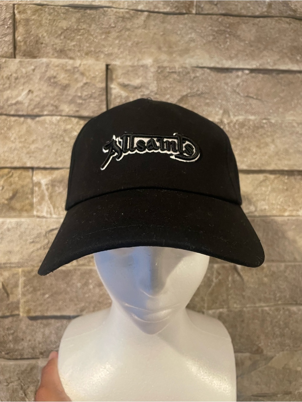 Authentic All Saints Black Baseball Cap with White Embroidered Logo